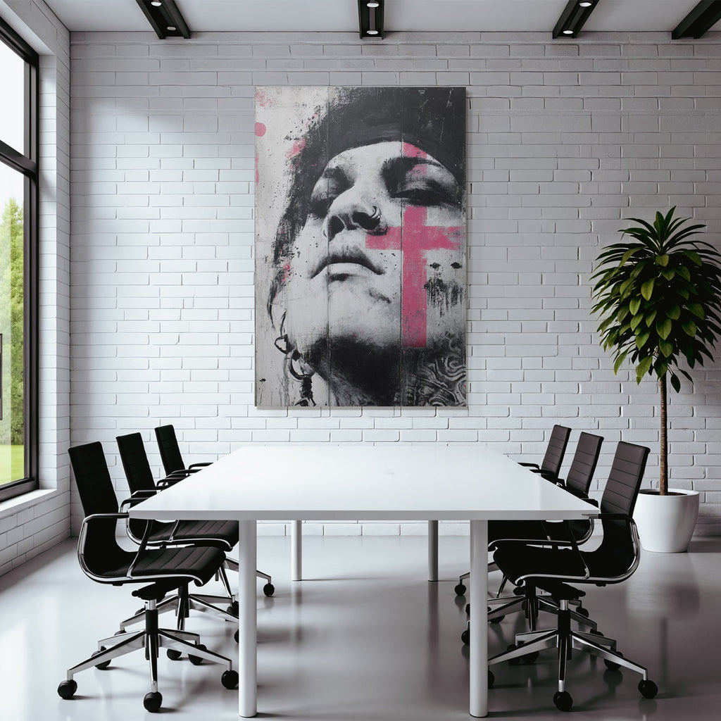 Nahaufnahme Des Gesichts Mit Rosa Farbspritzern Monochromatisch