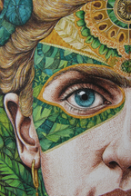 Naheaufnahme Eines Menschlichen Gesichts Mit Natur Elementen | Tattoo Aesthetik | Menschen und Emotionen
