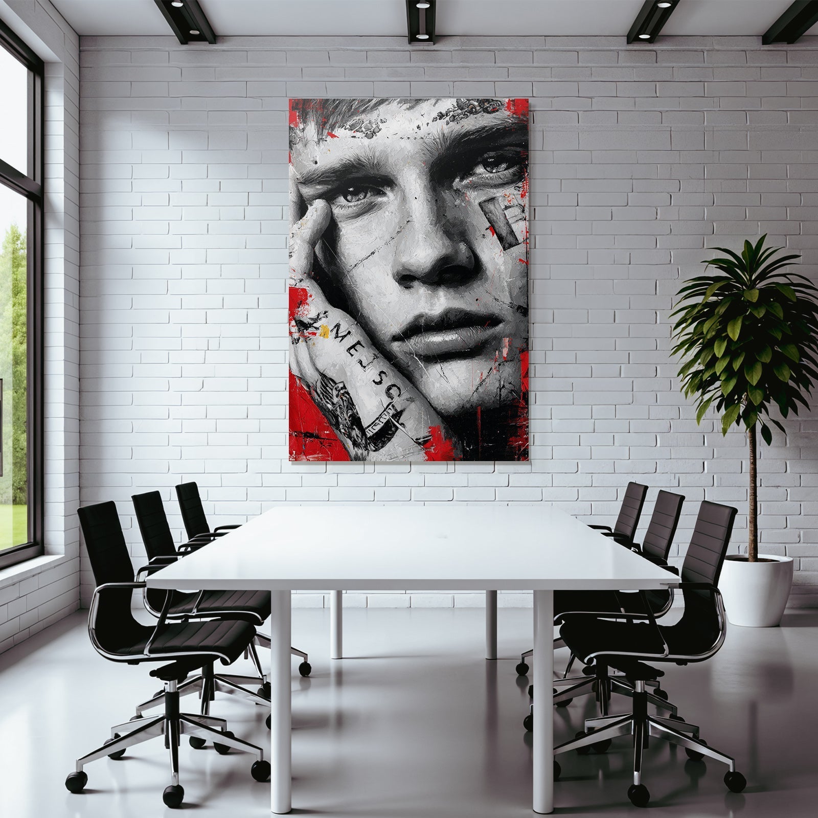 Naheaufnahme Portrait Junger Mensch Kunst Rot Schwarz Weise Texturen Tattoos