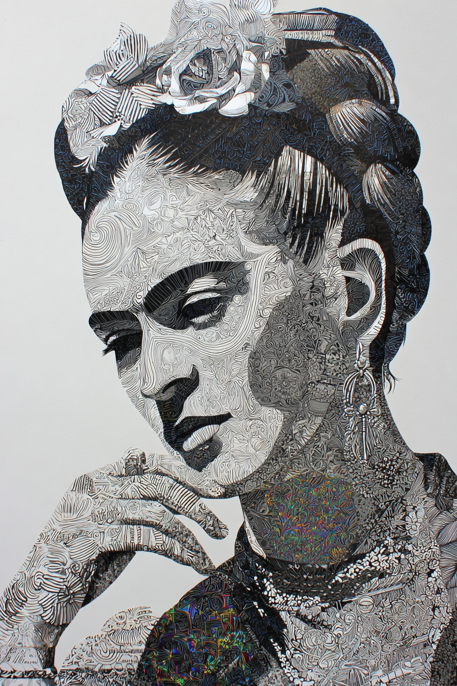 Stylisierte Portrait Einer Frau Mit Intrikater Linienarbeit | Tattoo Aesthetik | Menschen und Emotionen