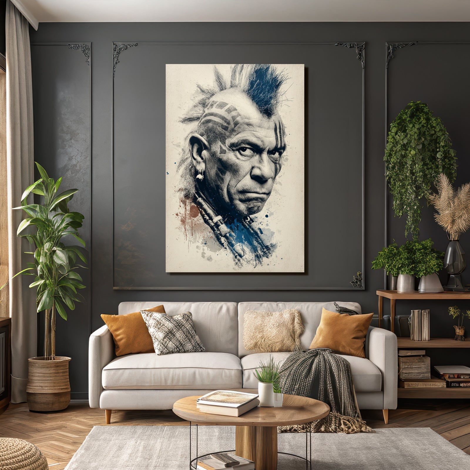 Stylisierte Portrait Mit Mohawk Haarschnitt Und Stammes Tattoos