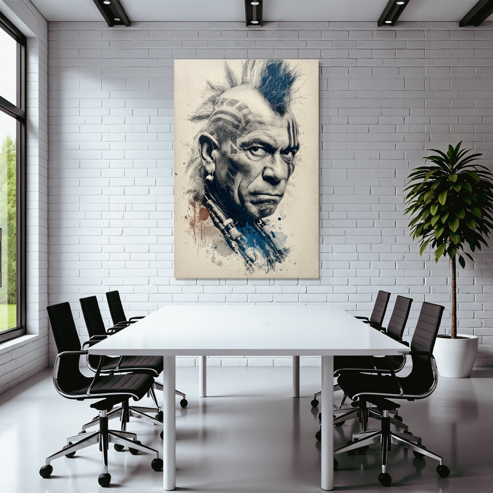 Stylisierte Portrait Mit Mohawk Haarschnitt Und Stammes Tattoos