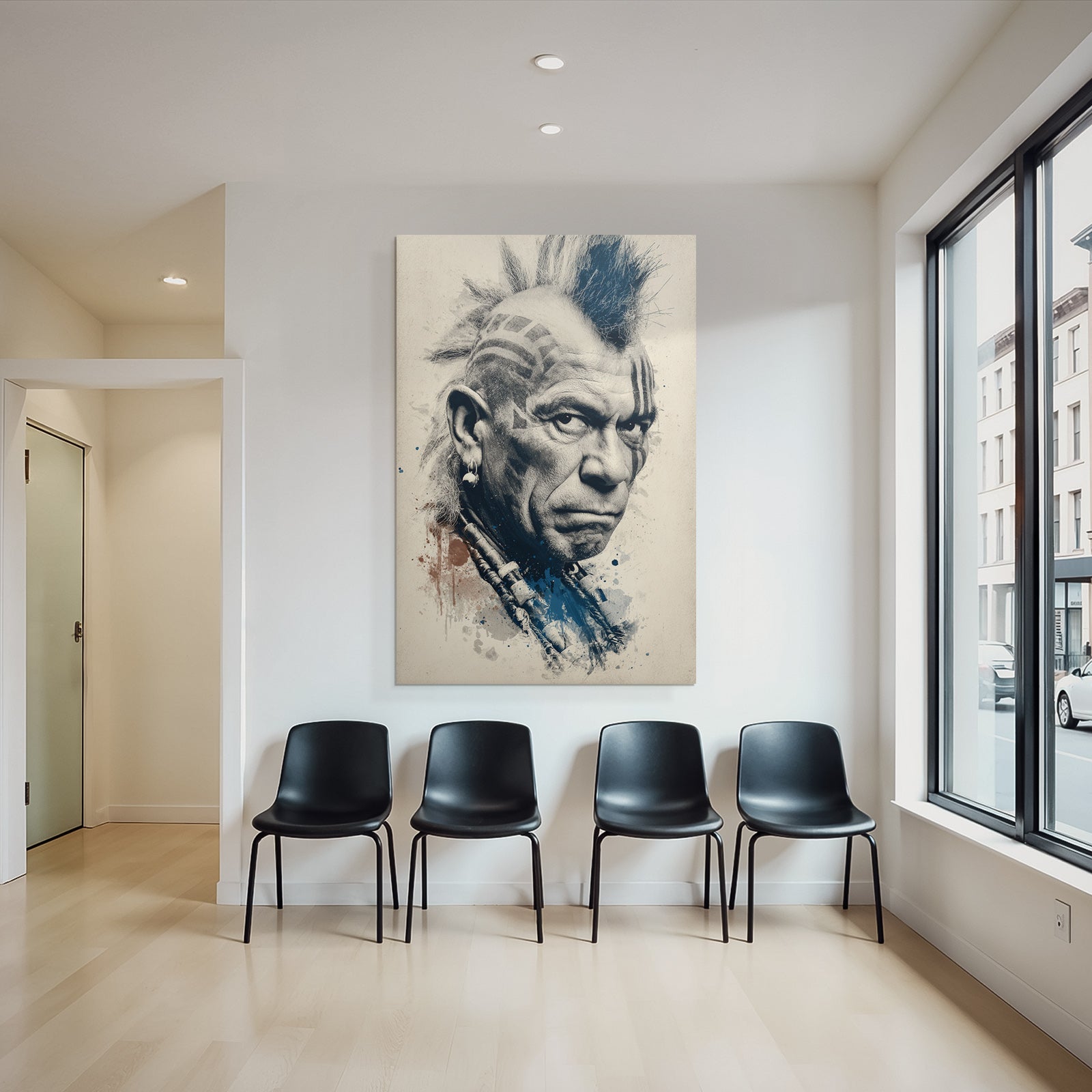 Stylisierte Portrait Mit Mohawk Haarschnitt Und Stammes Tattoos