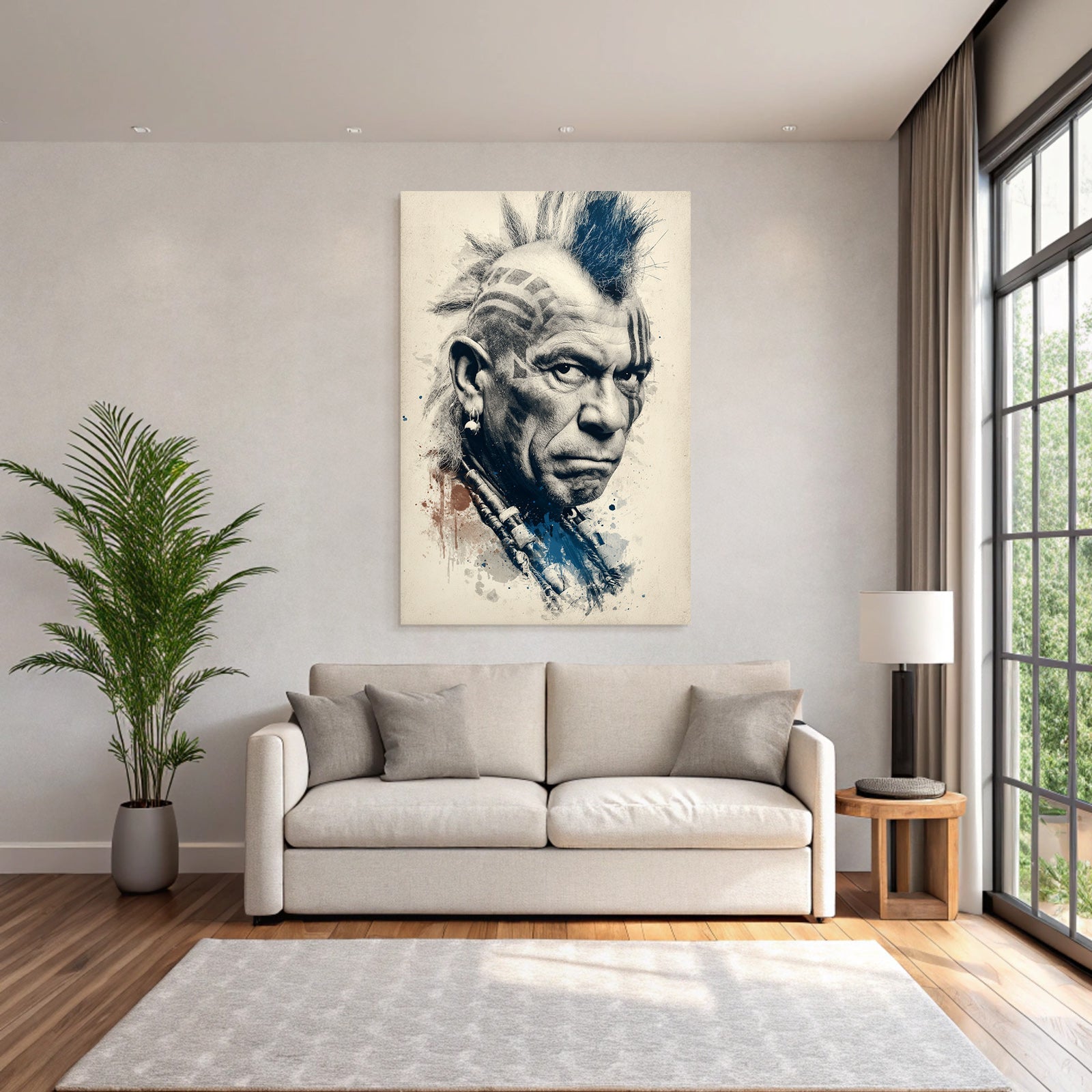 Stylisierte Portrait Mit Mohawk Haarschnitt Und Stammes Tattoos