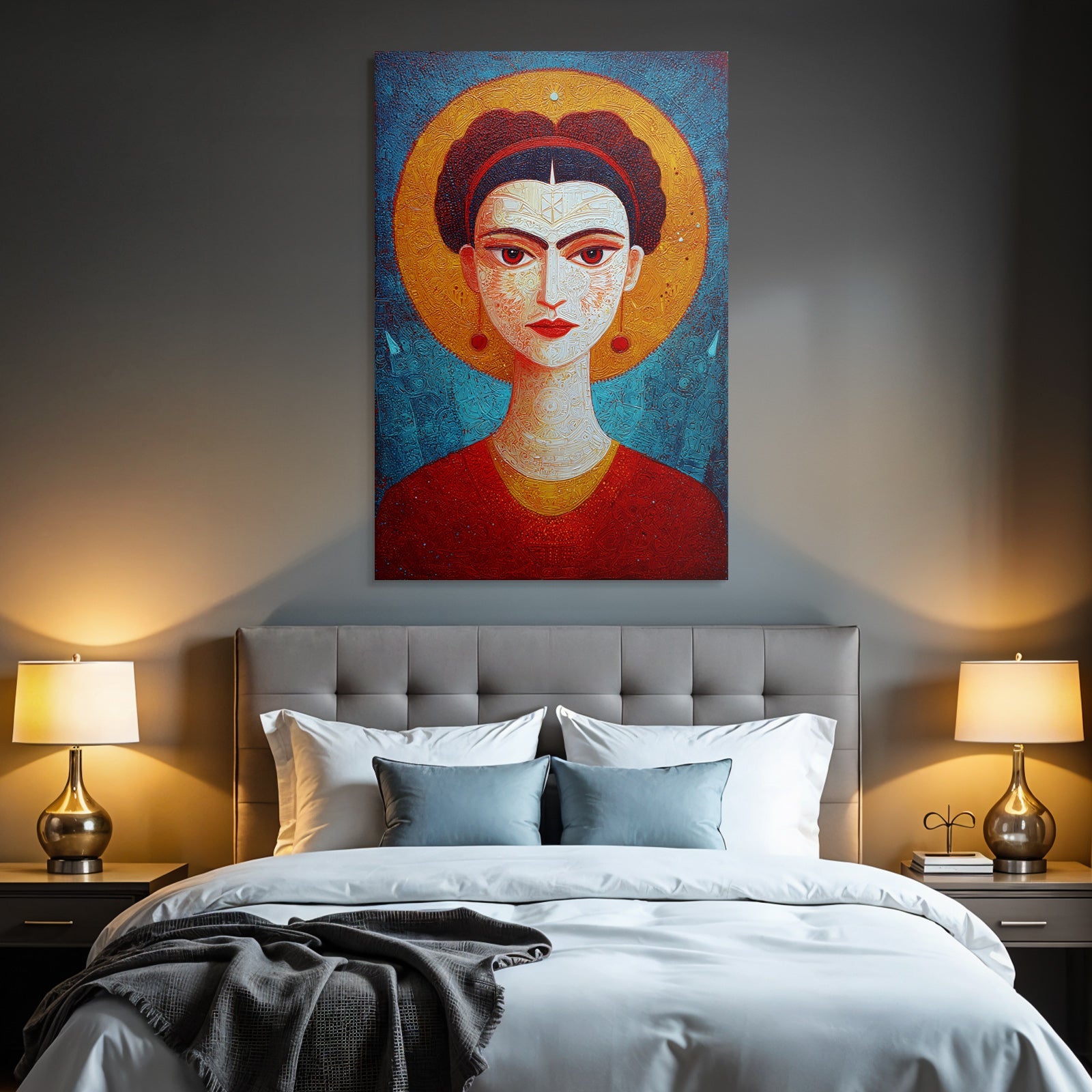 Stylisiertes Portrait Einer Frau Mit Dunklem Haar Und Roten Akzenten