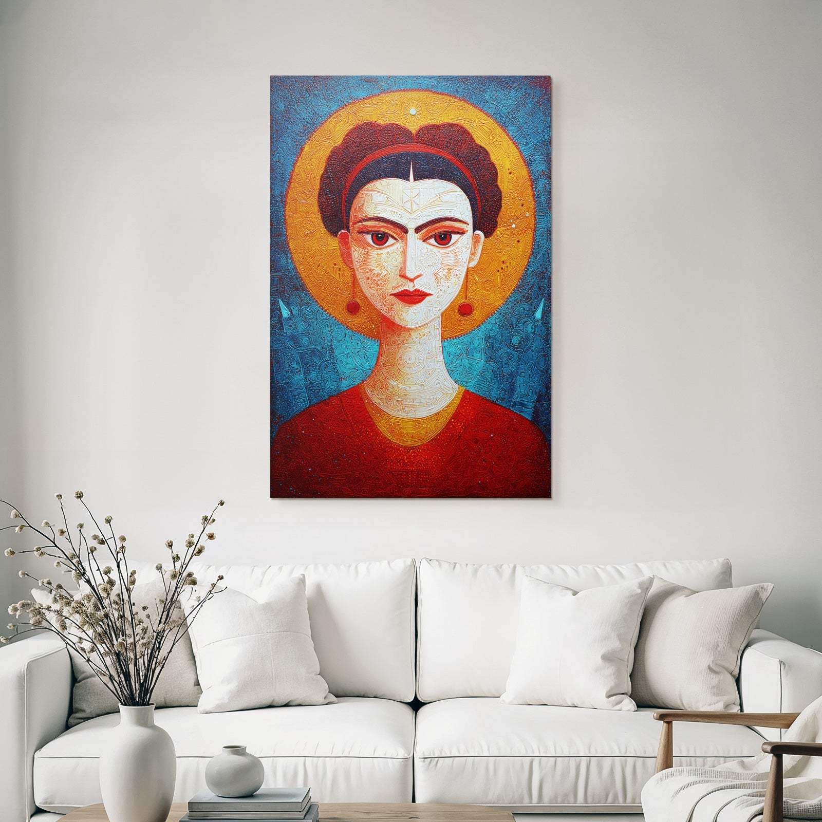 Stylisiertes Portrait Einer Frau Mit Dunklem Haar Und Roten Akzenten