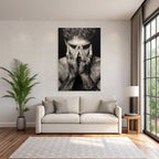 Tattooed Person Hands In Front Of Face Introspective Black And White