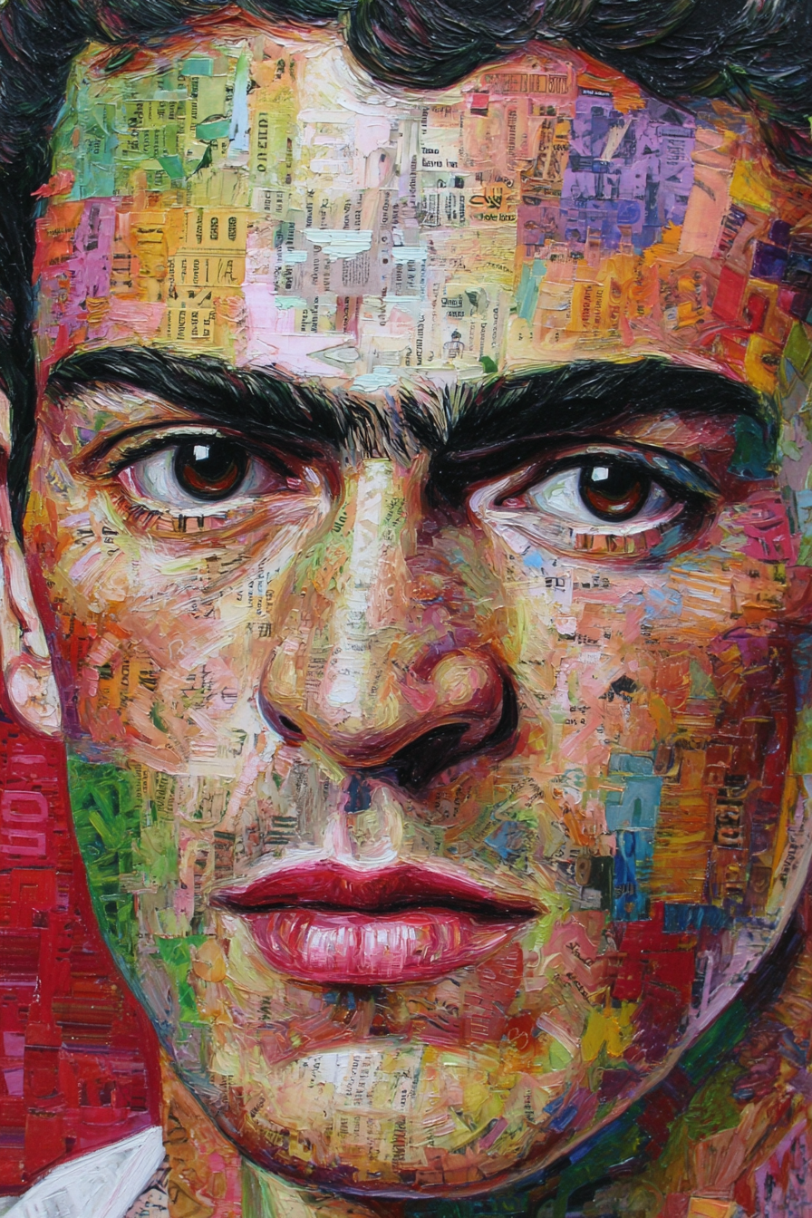 Vibrante Und Abstrakte Portrait Eines Jungen Mannes Collage Techniken | Tattoo Aesthetik | Menschen und Emotionen