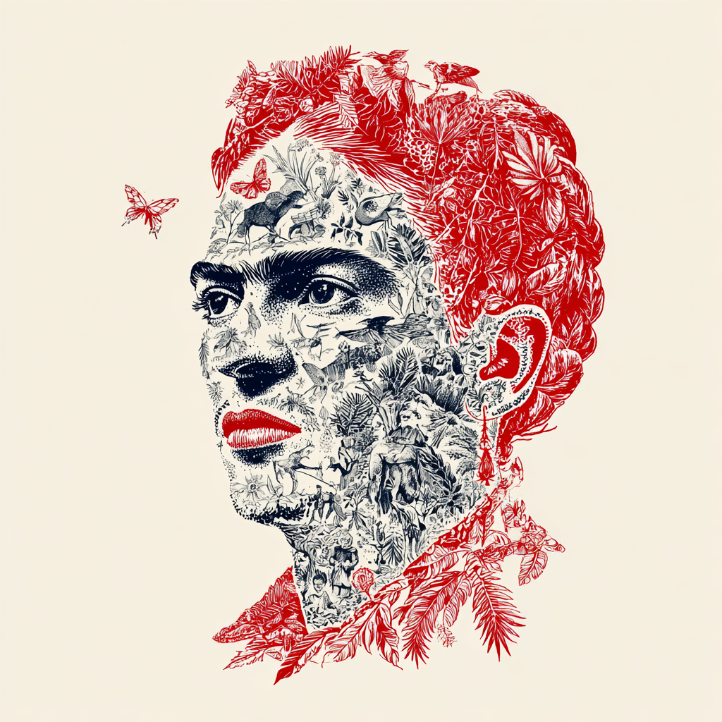 Künstlerische Darstellung Eines Gesichts Mit Natur Elementen Rot Blau | Tattoo Aesthetik | Menschen und Emotionen
