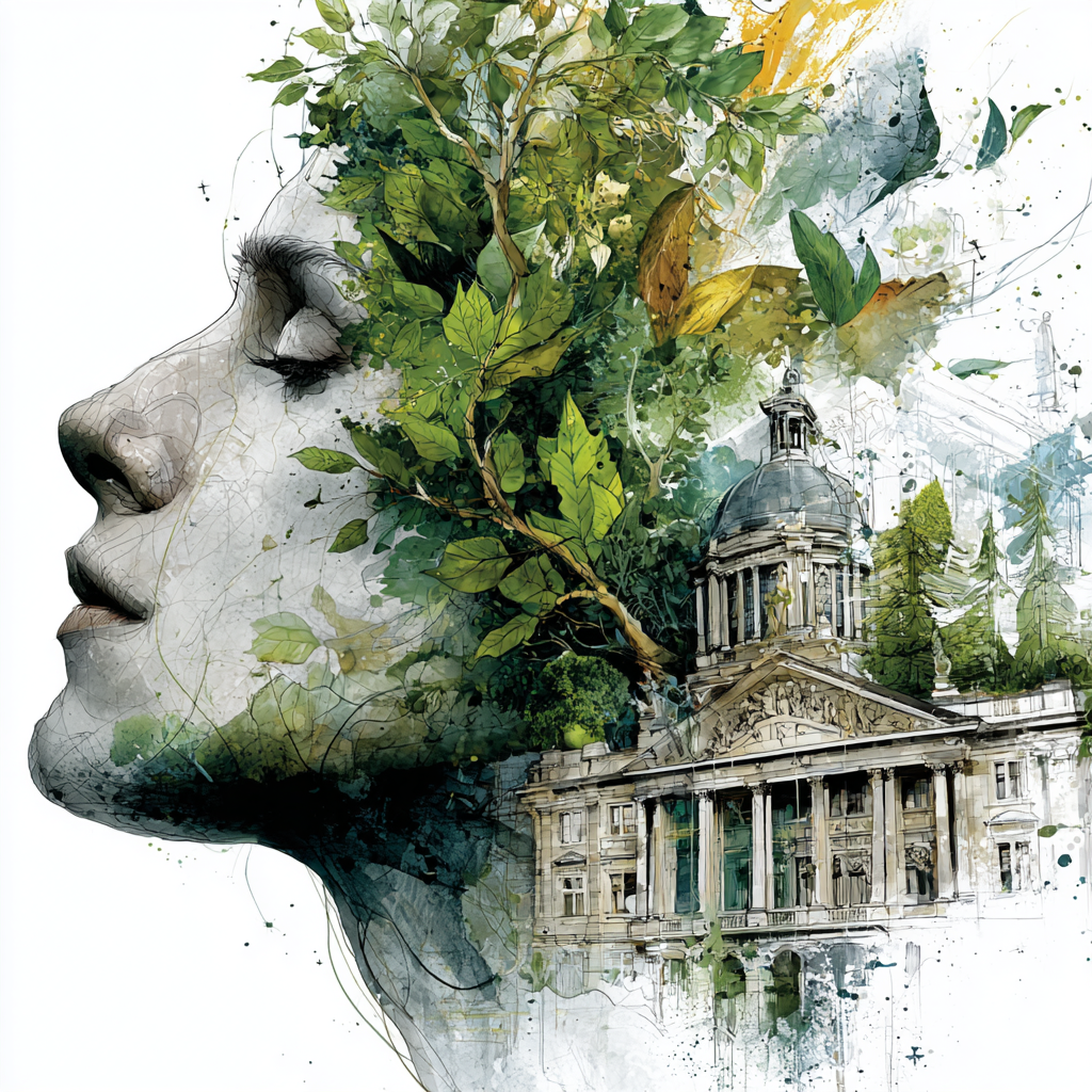 Natur Architektur Harmonie Portrait Mit Blättern | Tattoo Aesthetik | Menschen und Emotionen