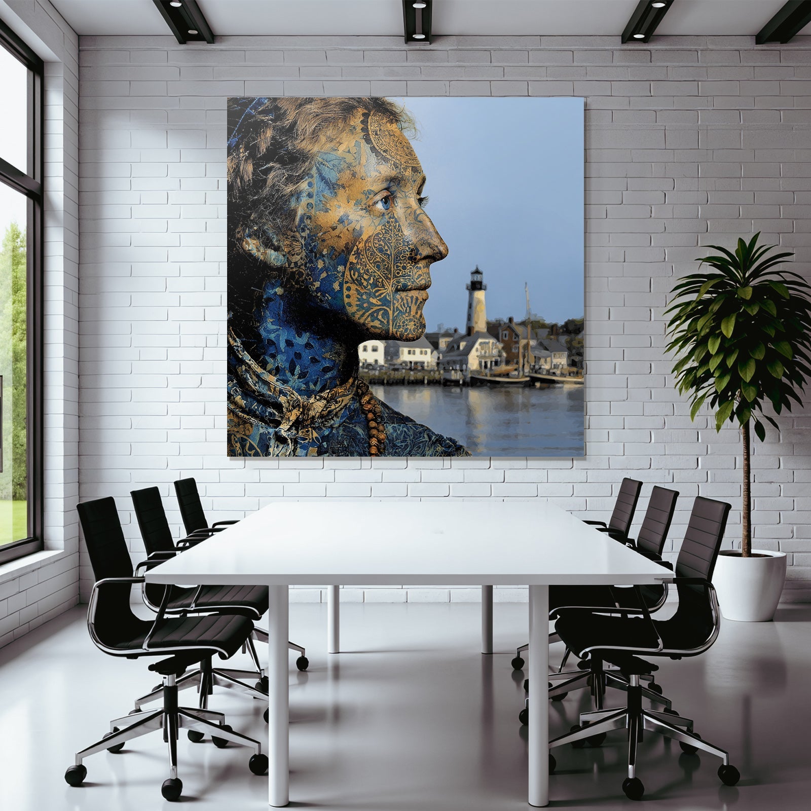 Personenprofil Mit Körperkunst Am Wasser Mit Leuchtturm