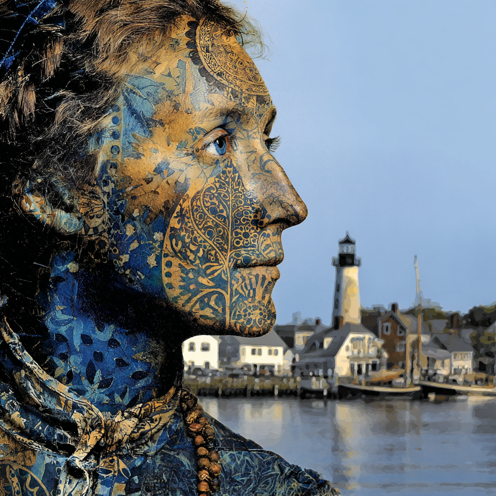 Personenprofil Mit Körperkunst Am Wasser Mit Leuchtturm | Tattoo Aesthetik | Menschen und Emotionen