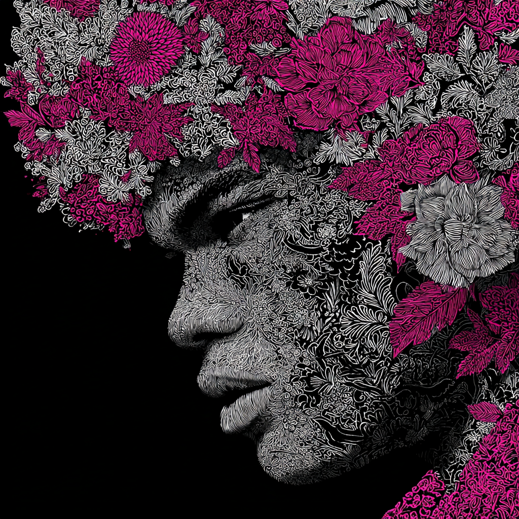 Personliche Blumenmuster Portrait Abstrakte Kunst | Tattoo Aesthetik | Menschen und Emotionen