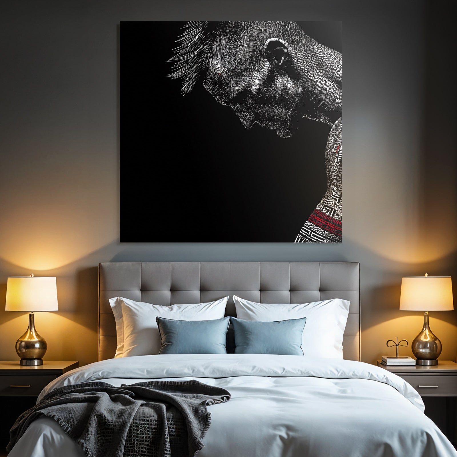 Stylisierte Illustration Einer Figuren In Gebeugter Positur Mit Muster Rot Schwarz Grau