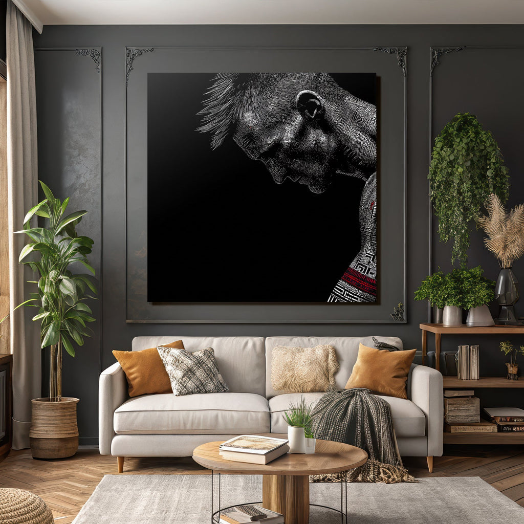 Stylisierte Illustration Einer Figuren In Gebeugter Positur Mit Muster Rot Schwarz Grau
