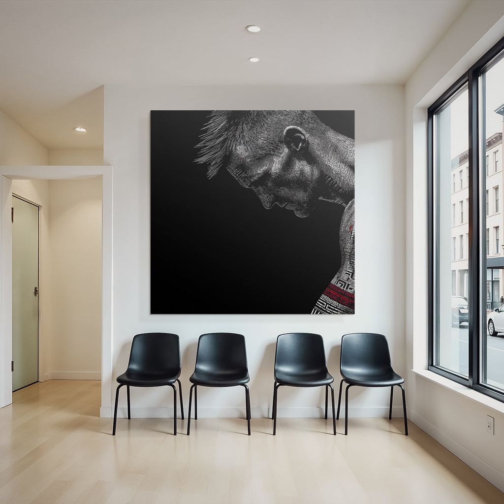 Stylisierte Illustration Einer Figuren In Gebeugter Positur Mit Muster Rot Schwarz Grau