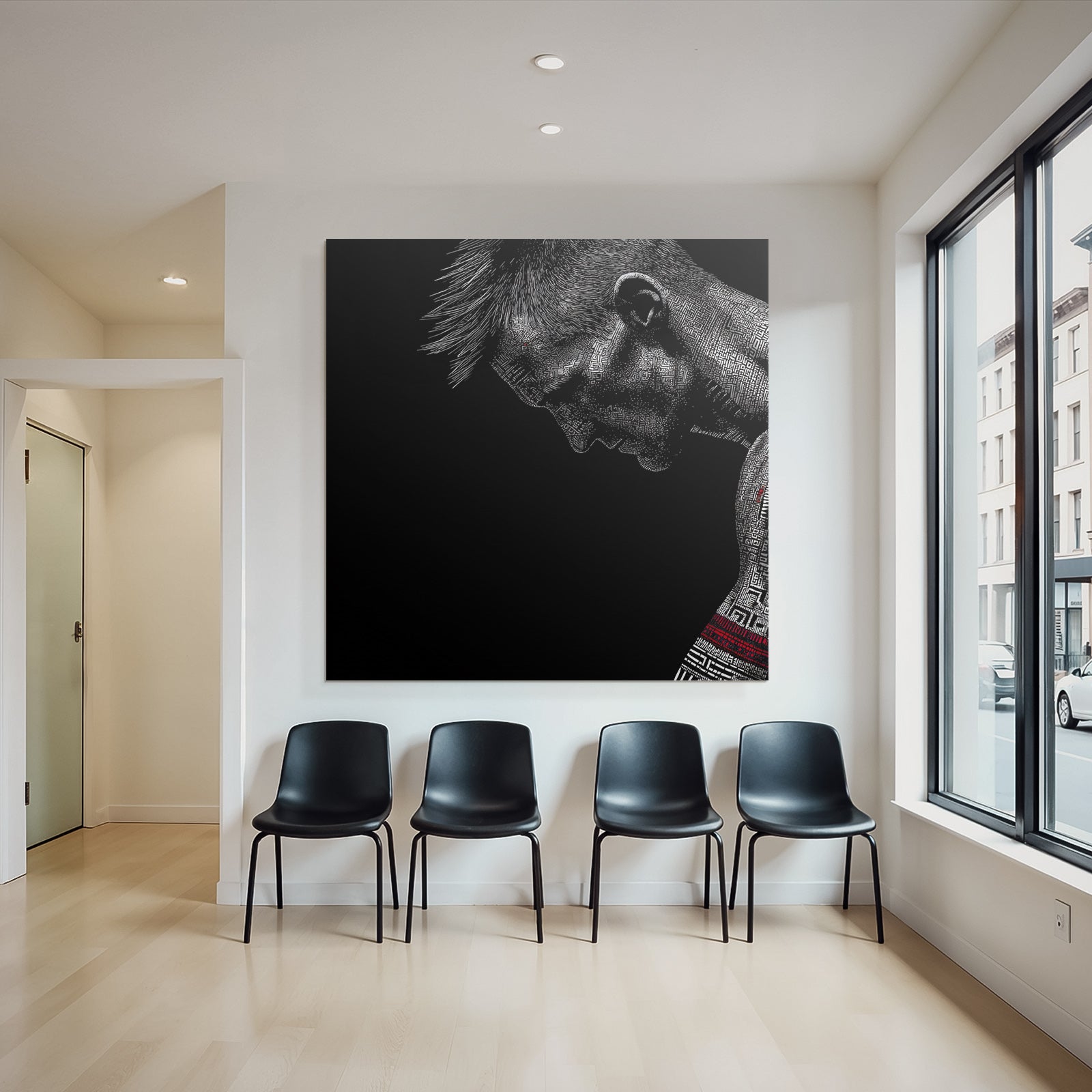 Stylisierte Illustration Einer Figuren In Gebeugter Positur Mit Muster Rot Schwarz Grau