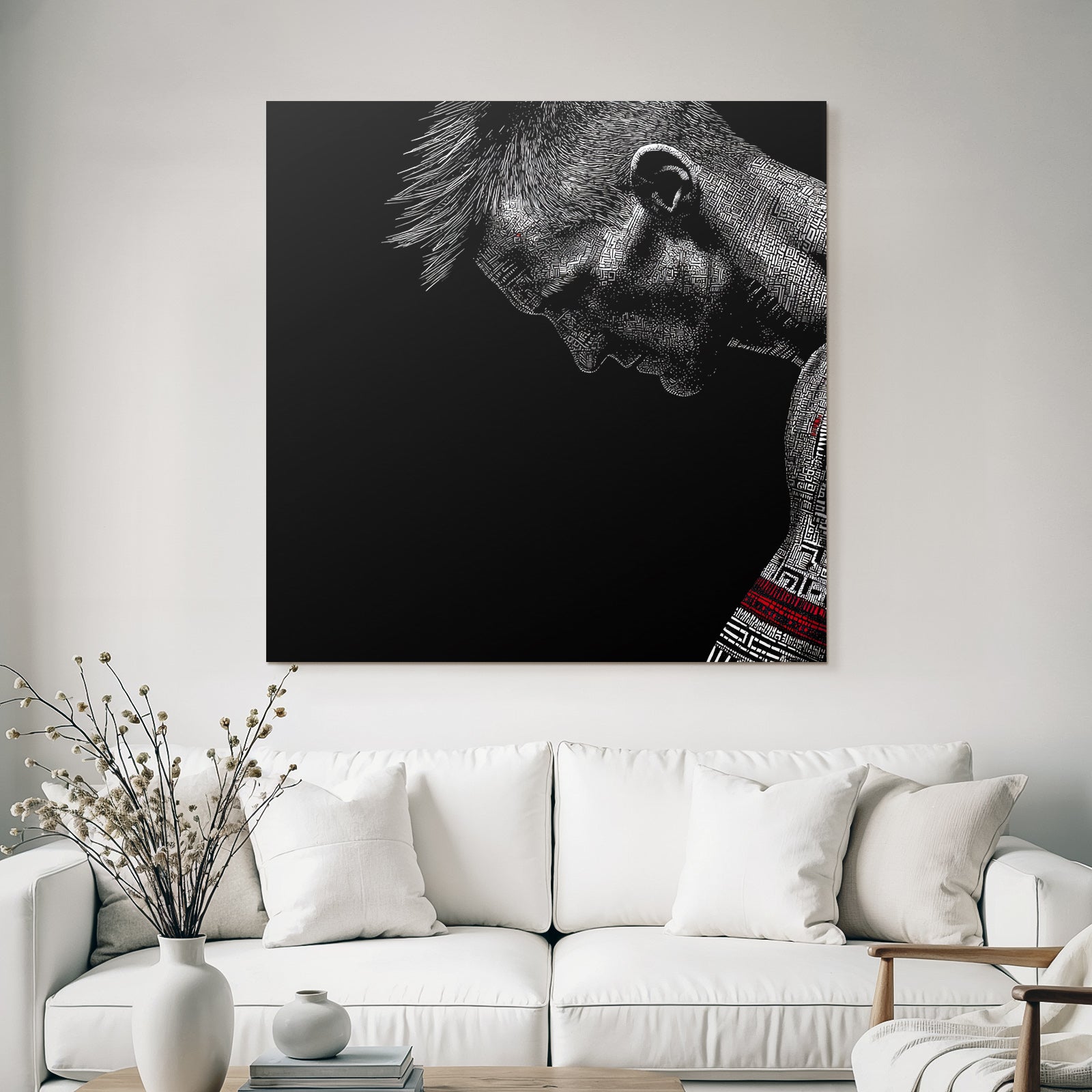 Stylisierte Illustration Einer Figuren In Gebeugter Positur Mit Muster Rot Schwarz Grau
