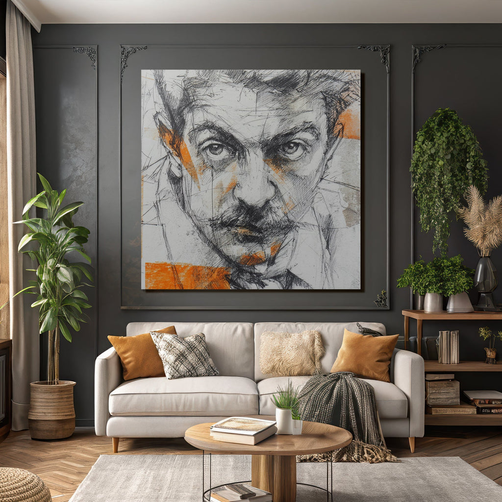 Stylisierte Kunstvolle Porträt Mit Linearer Arbeit Und Ausdrucksvollen Augen