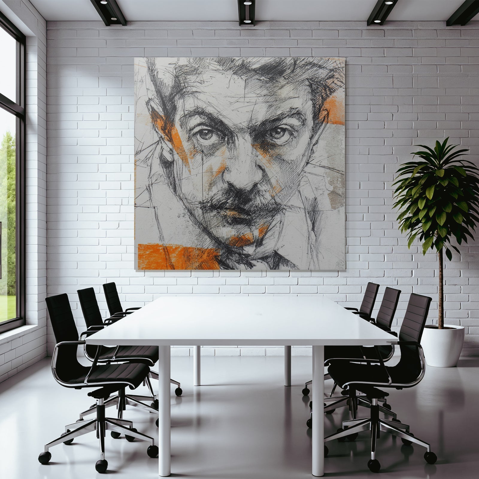 Stylisierte Kunstvolle Porträt Mit Linearer Arbeit Und Ausdrucksvollen Augen
