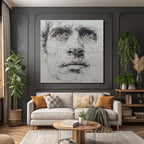 Stylized portrait with intricate linework and shadows