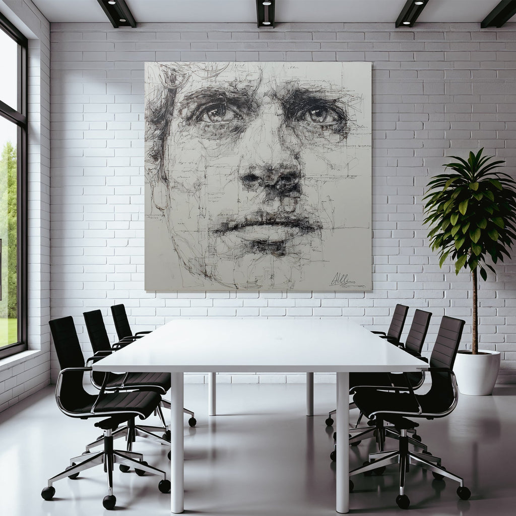 Stylized portrait with intricate linework and shadows