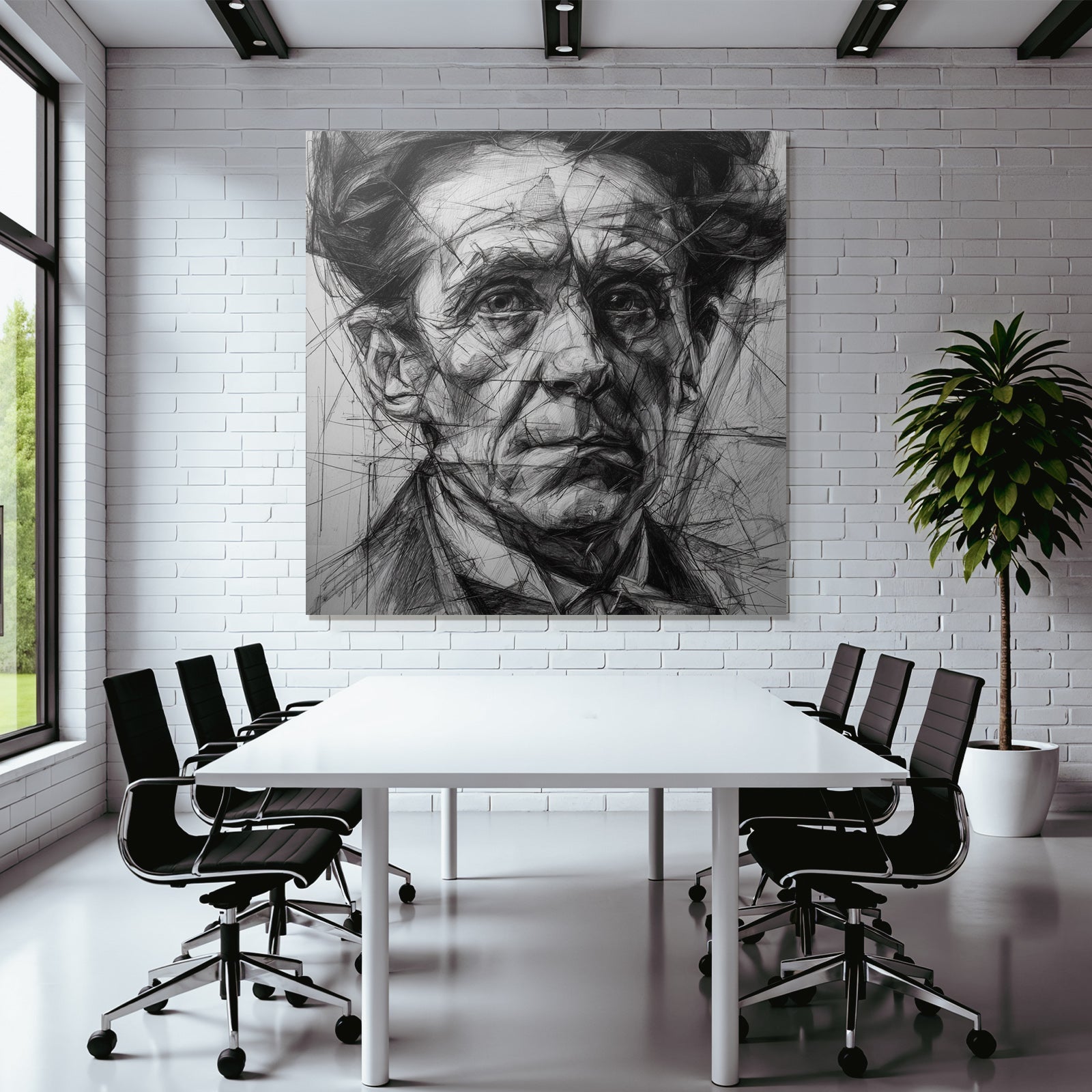 Stylisierte Portrait Gemälde Mit Detailreicher Linienarbeit Und Schattierung
