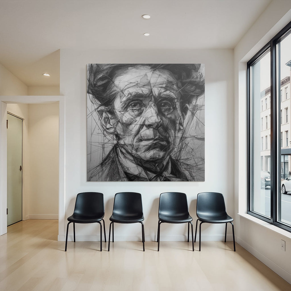 Stylisierte Portrait Gemälde Mit Detailreicher Linienarbeit Und Schattierung