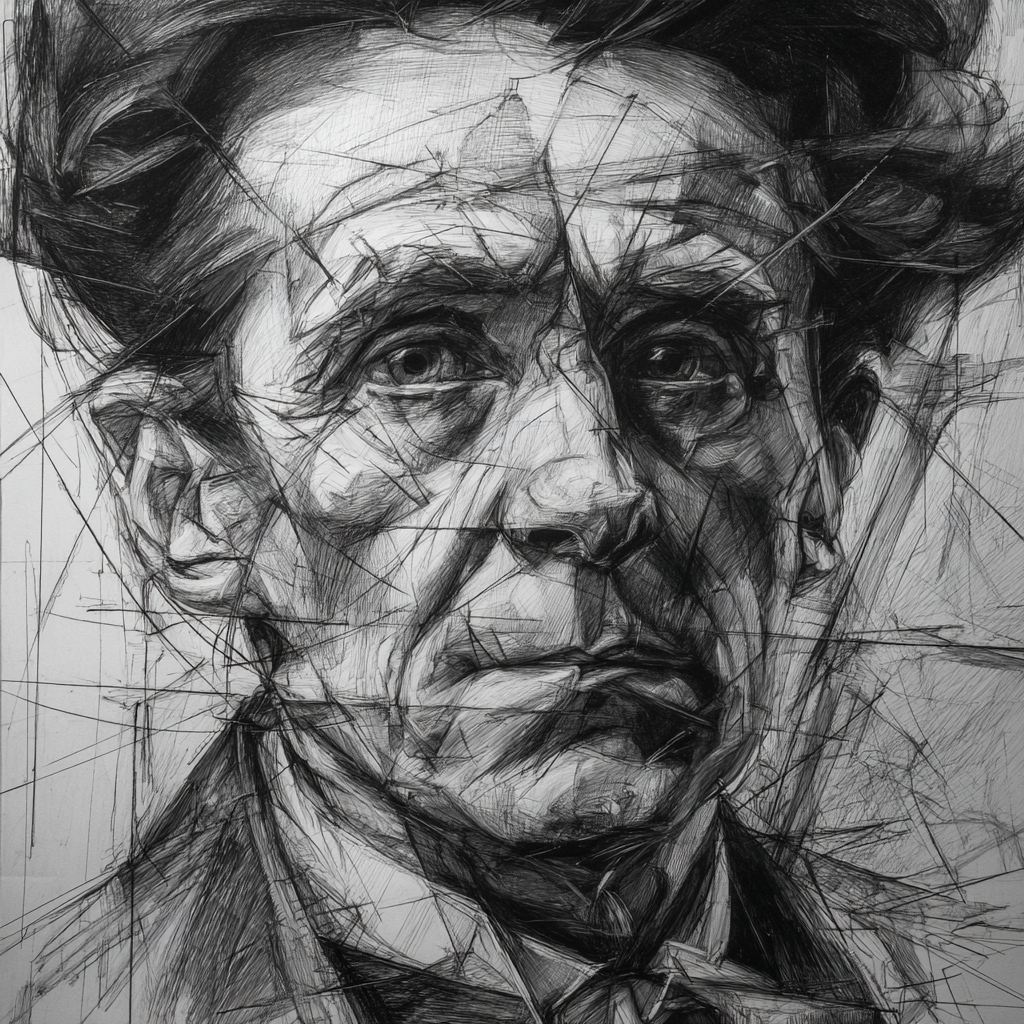 Stylisierte Portrait Gemälde Mit Detailreicher Linienarbeit Und Schattierung | Tattoo Aesthetik | Menschen und Emotionen