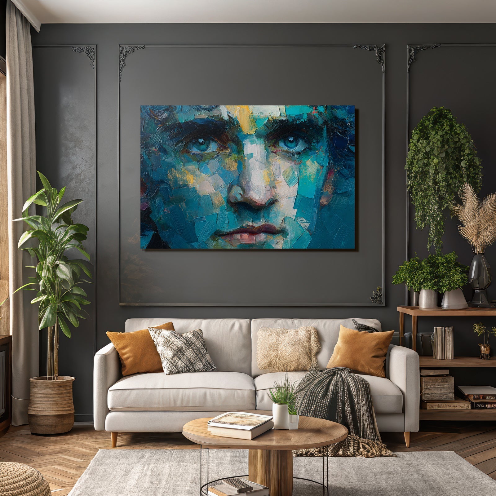 Abstraktes Portrait Mit Vibranten Farben Und Bold Brush Strokes