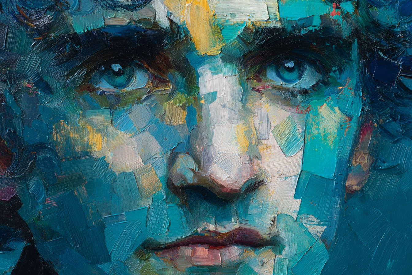 Abstraktes Portrait Mit Vibranten Farben Und Bold Brush Strokes | Tattoo Aesthetik | Menschen und Emotionen