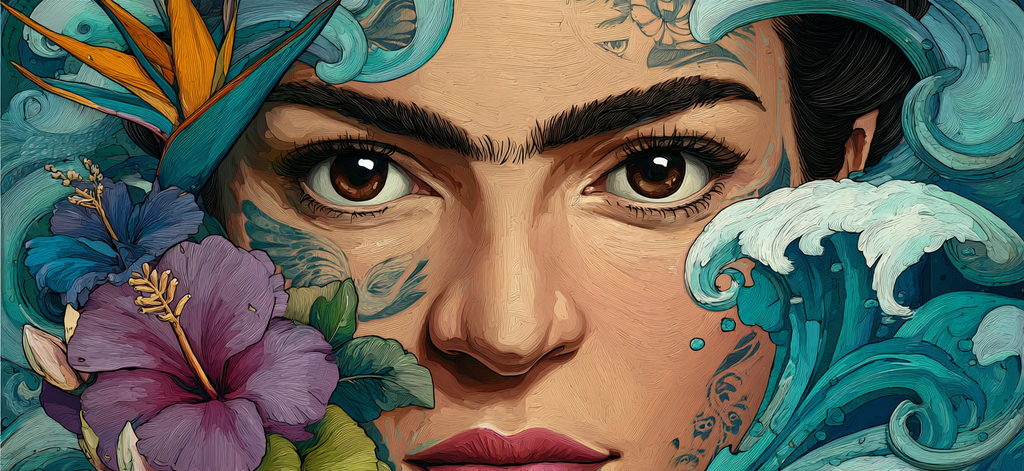 Blumige Portait Der Frau Und Ozeanwellen | Tattoo Aesthetik | Menschen und Emotionen