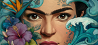 Blumige Portait Der Frau Und Ozeanwellen | Tattoo Aesthetik | Menschen und Emotionen