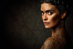 Frau Mit Körperkunst Henna Tattoo Haar Zopf Augenlichter | Tattoo Aesthetik | Menschen und Emotionen
