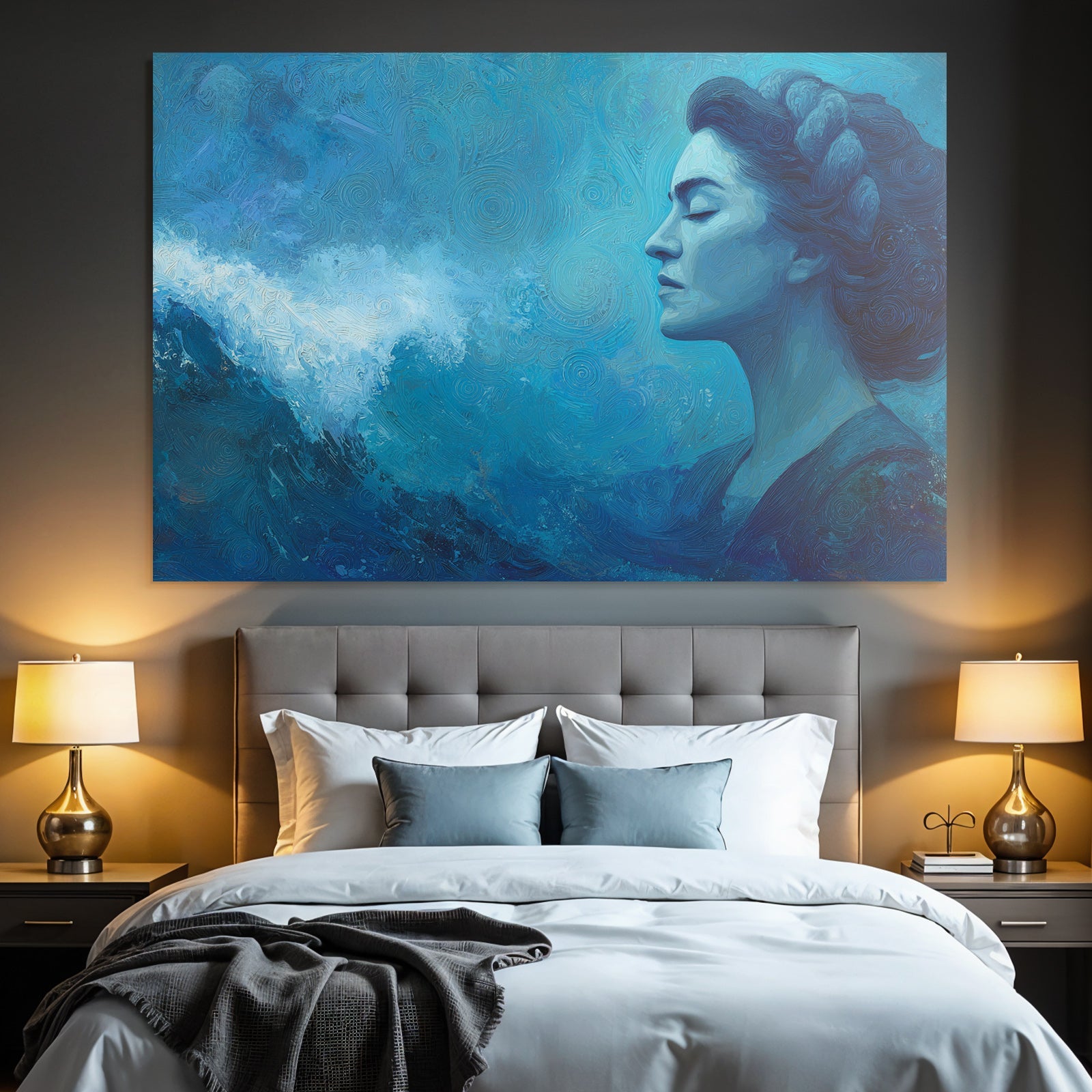 Frau Profil Gegen Meer Illustration In Blau