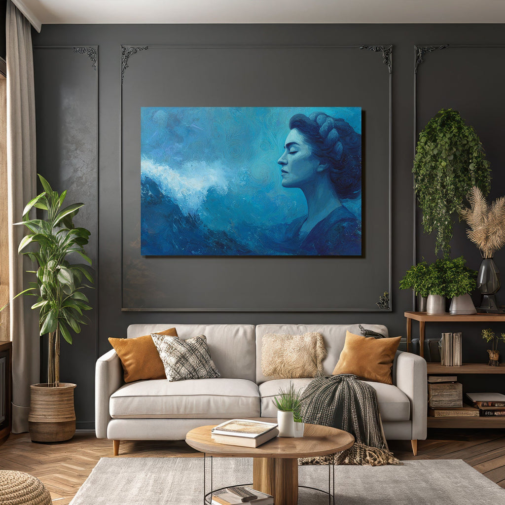 Frau Profil Gegen Meer Illustration In Blau