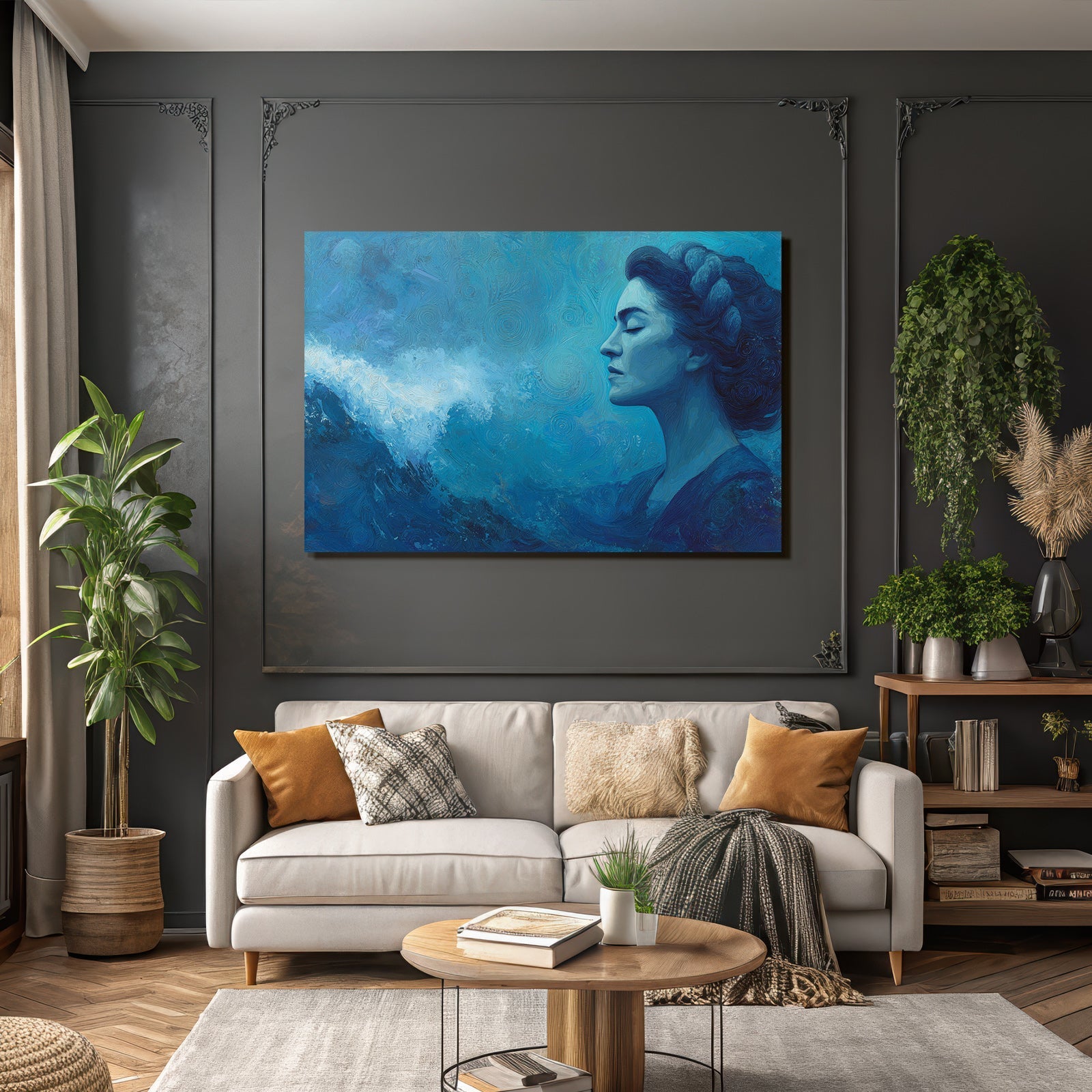 Frau Profil Gegen Meer Illustration In Blau