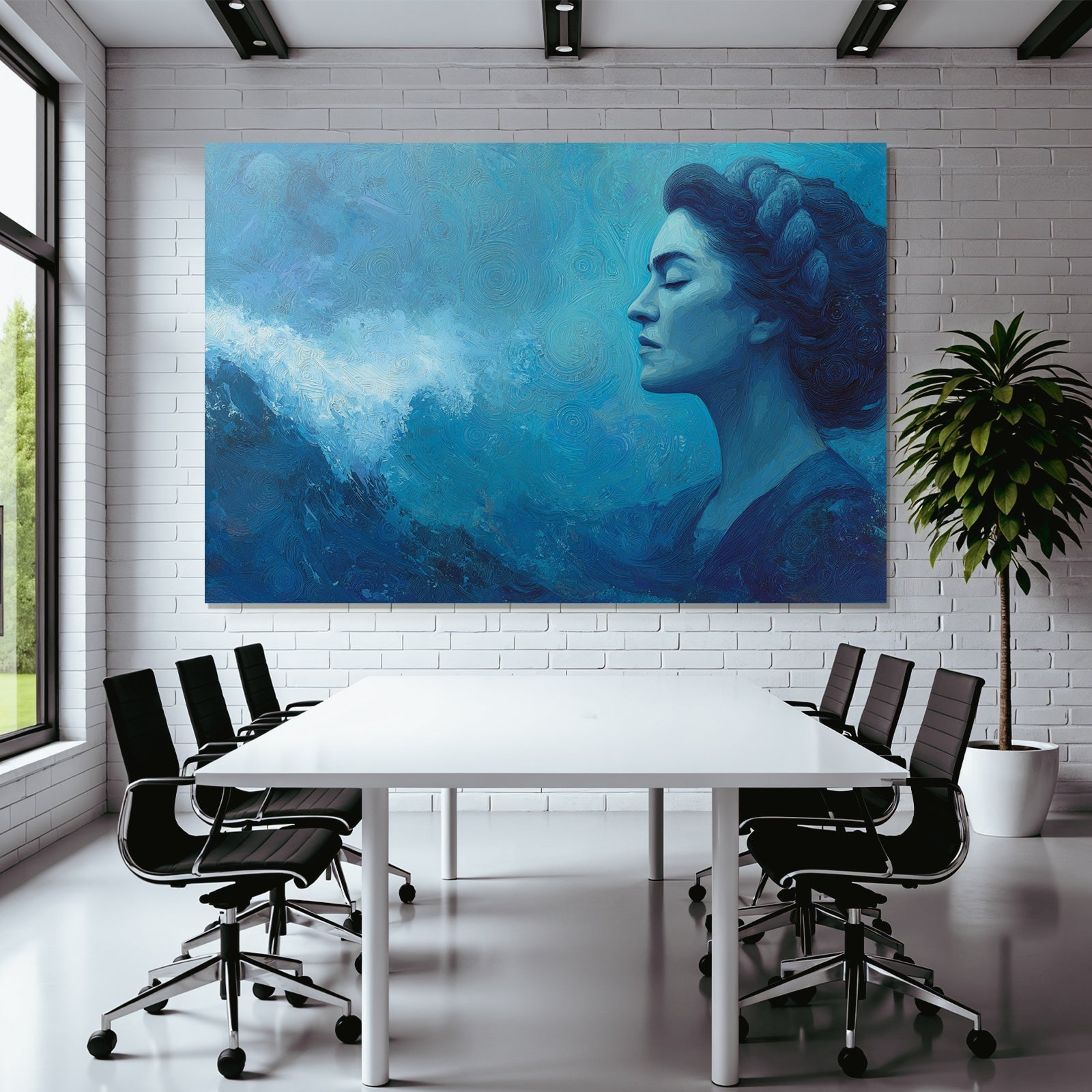 Frau Profil Gegen Meer Illustration In Blau