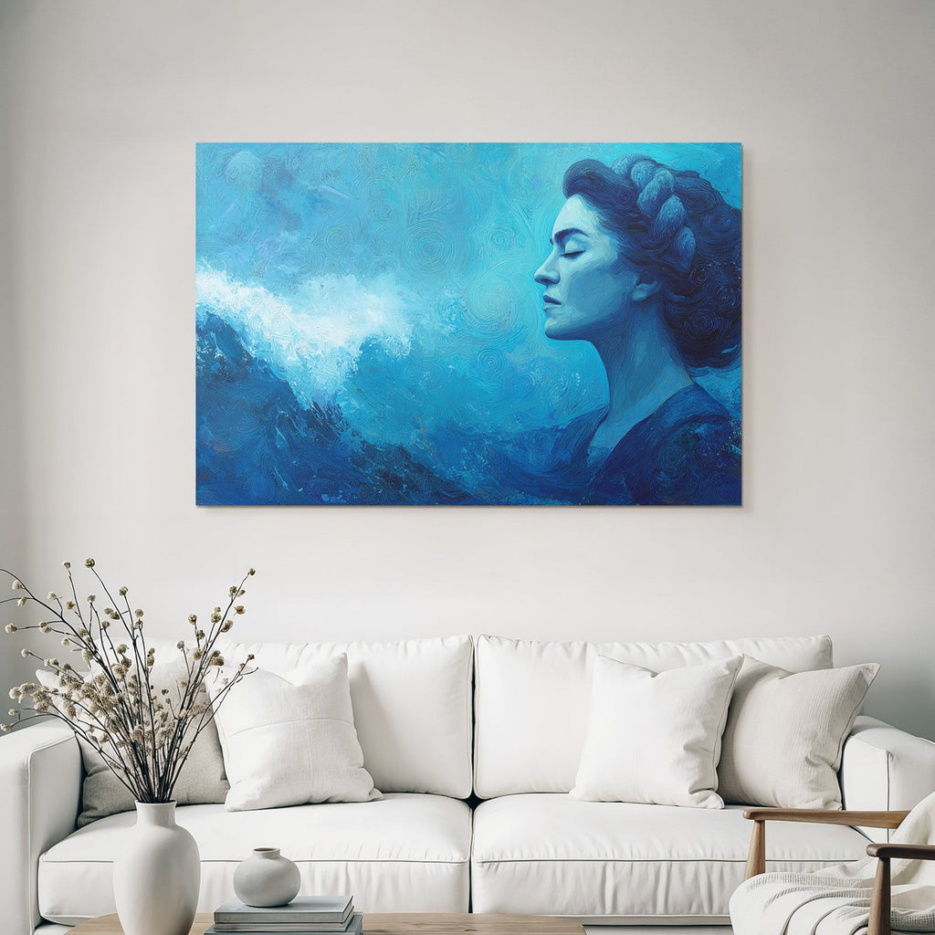 Frau Profil Gegen Meer Illustration In Blau