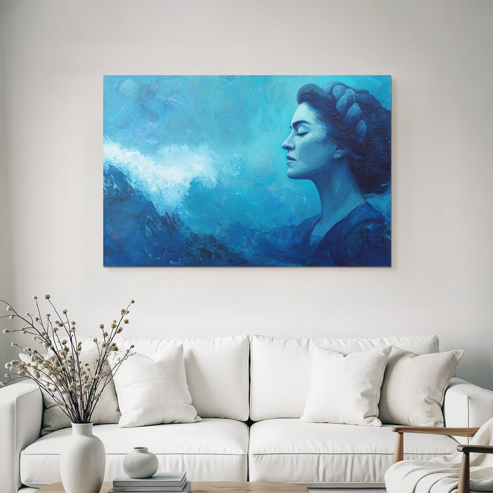 Frau Profil Gegen Meer Illustration In Blau