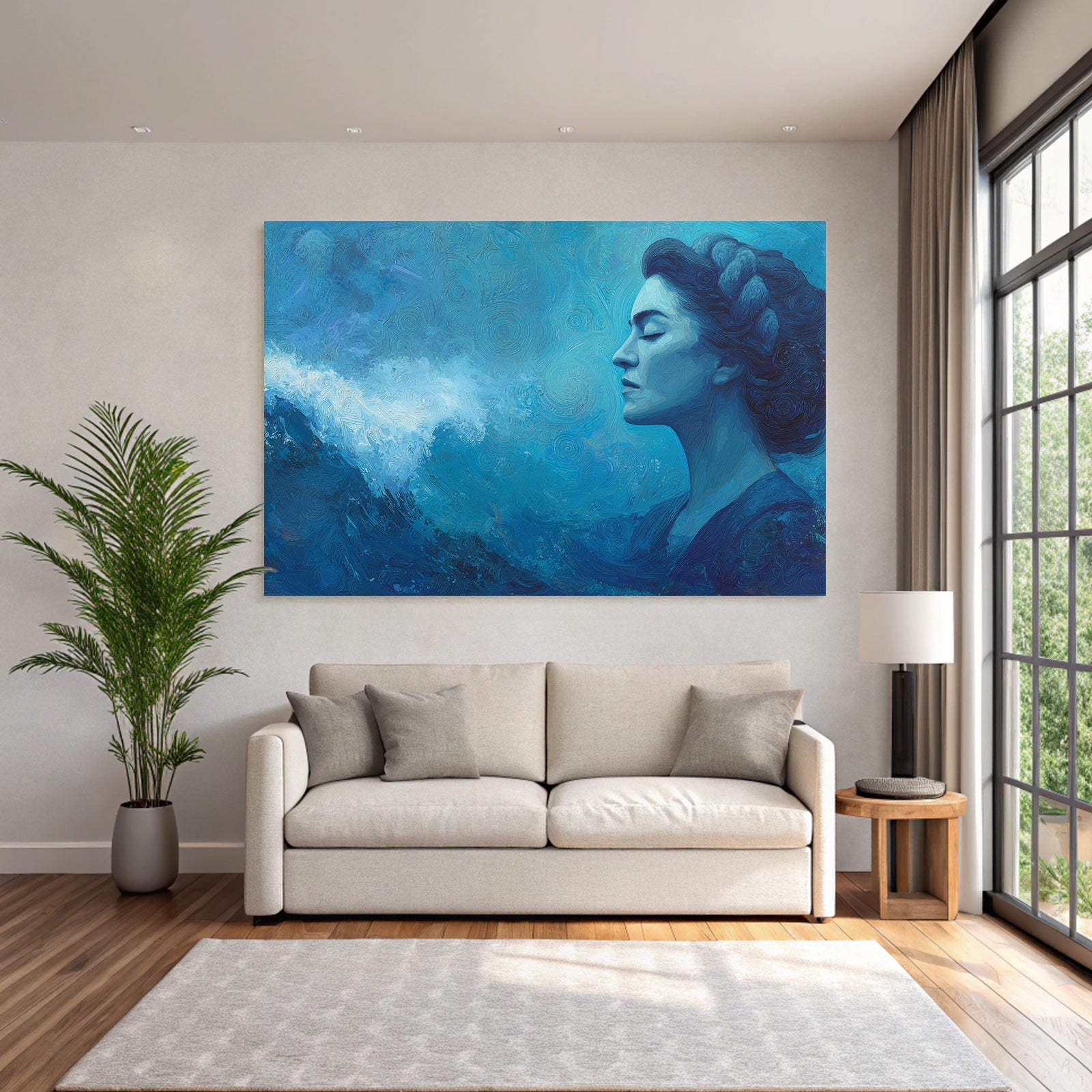 Frau Profil Gegen Meer Illustration In Blau