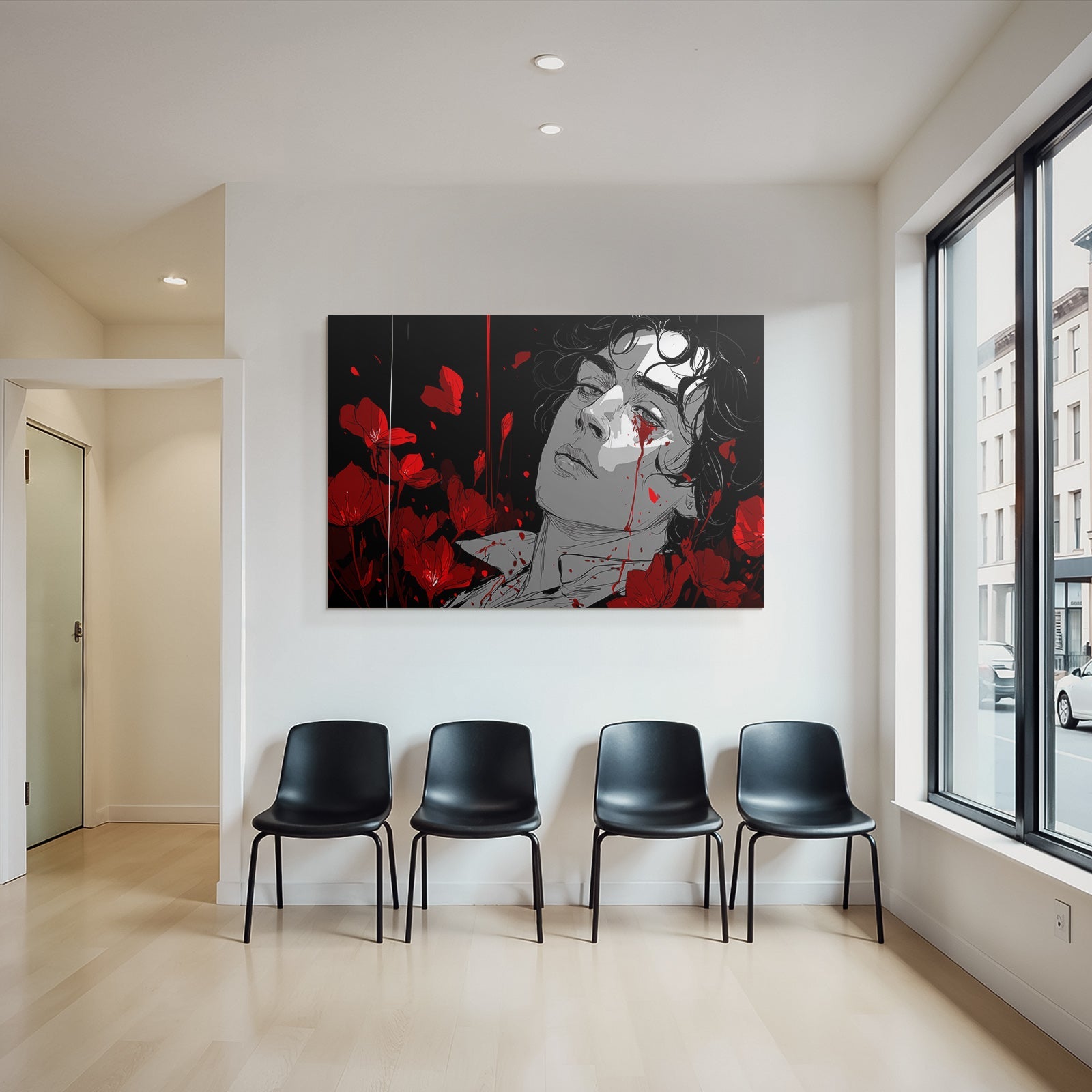 Gedämpfte Emotion Umgeben Von Roten Blumen