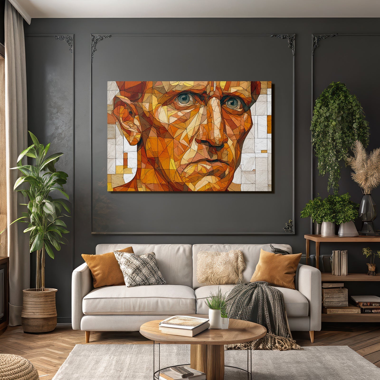 Geometrisches Porträt Warme Farben Kunstvolle Interpretation
