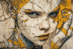 Gesicht Mural Gelb Neutrale Töne In Künstlerischem Stil | Tattoo Aesthetik | Menschen und Emotionen