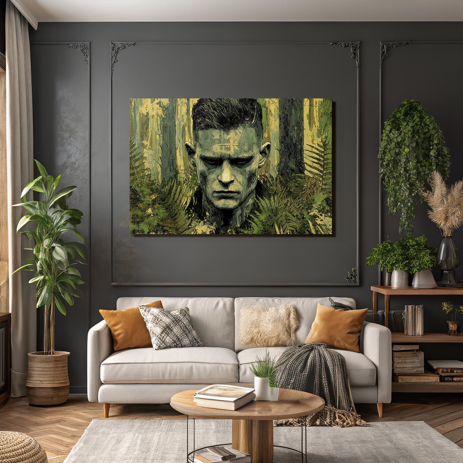 Gestalt Mit Fokussierter Ausdruck Im Wald Hintergrund