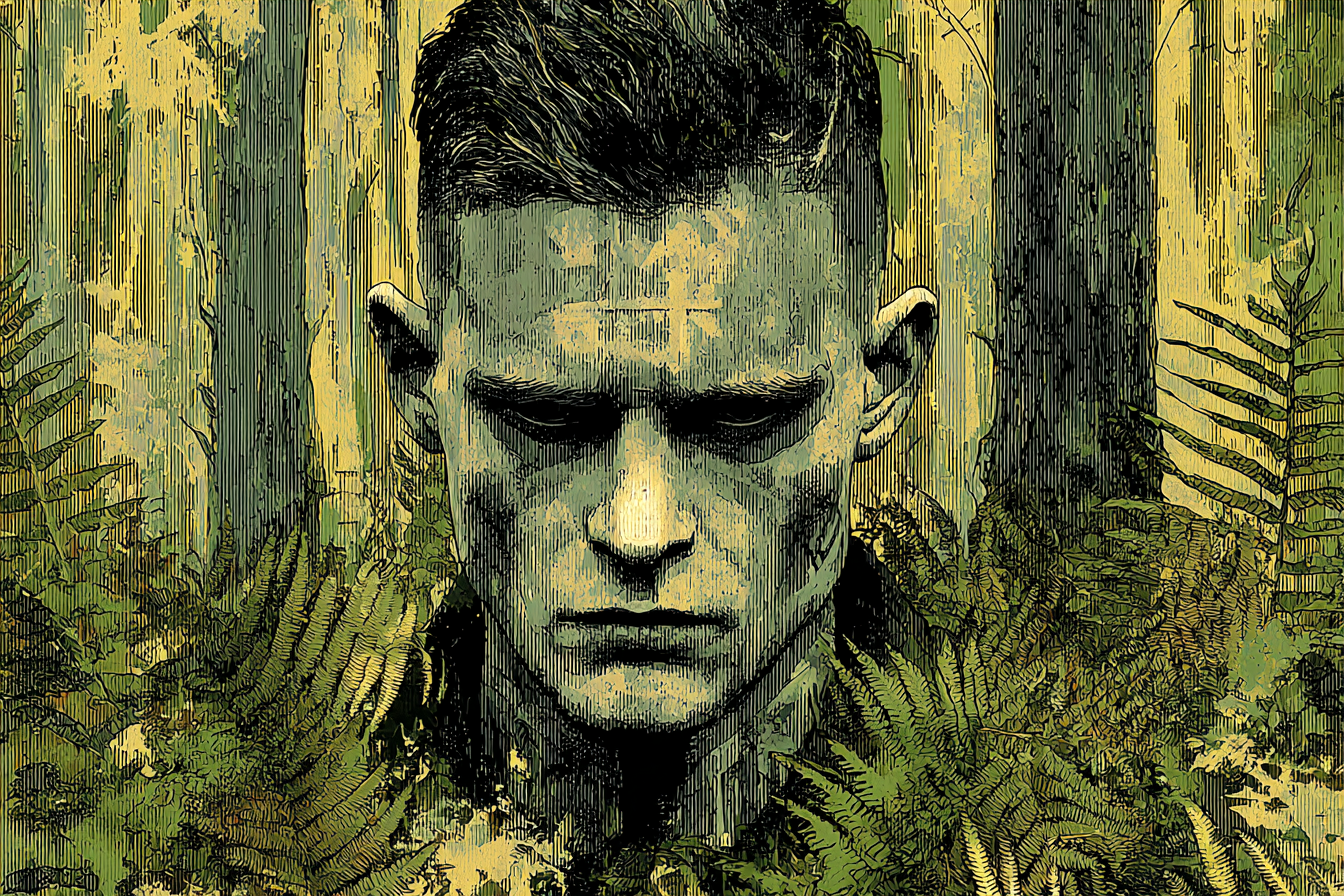 Gestalt Mit Fokussierter Ausdruck Im Wald Hintergrund | Tattoo Aesthetik | Menschen und Emotionen