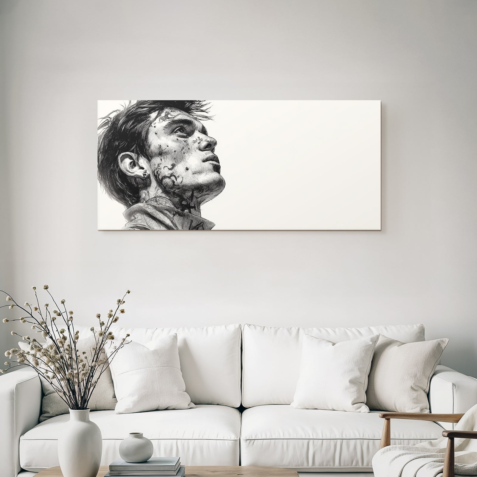 Junger Mann Mit Tattoos Im Gesicht Detailreiche Illustration