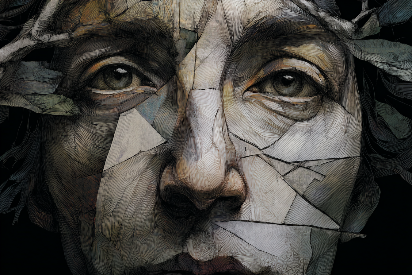 Künstlerische Darstellung Eines Fragmentierten Gesichts Mit Geometrischen Elementen | Tattoo Aesthetik | Menschen und Emotionen
