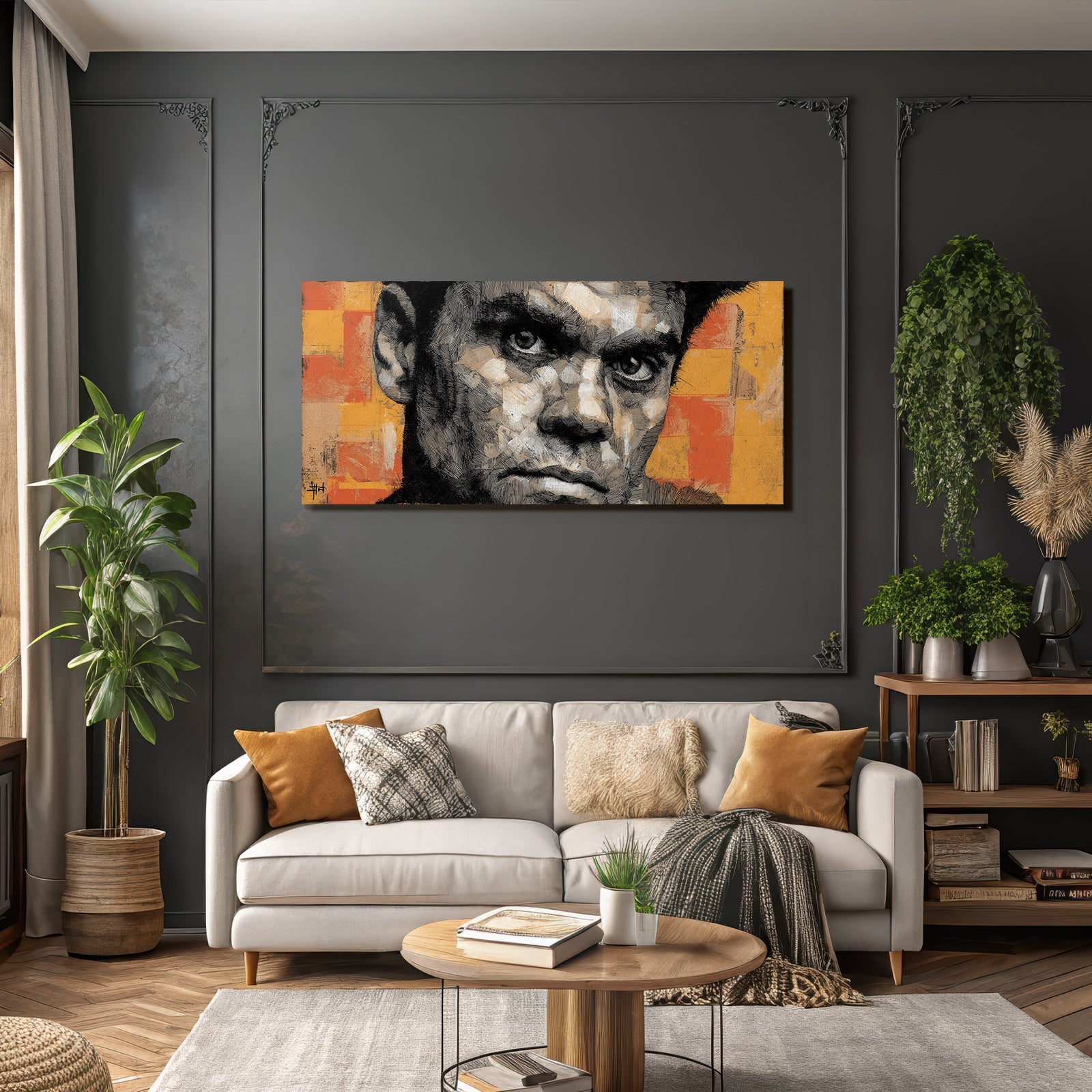 Künstlerische Darstellung Eines Gesichts In Orange Und Beige