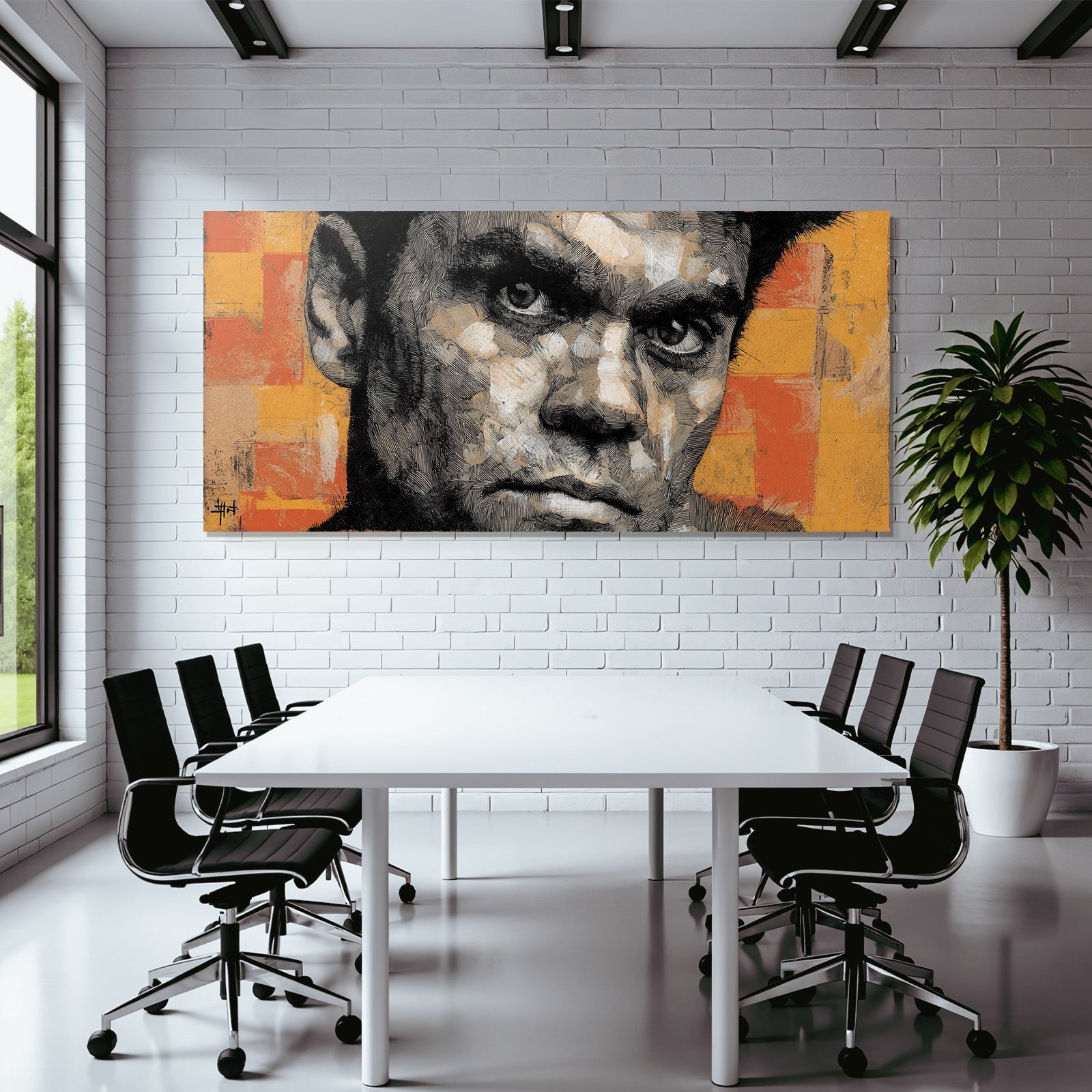 Künstlerische Darstellung Eines Gesichts In Orange Und Beige